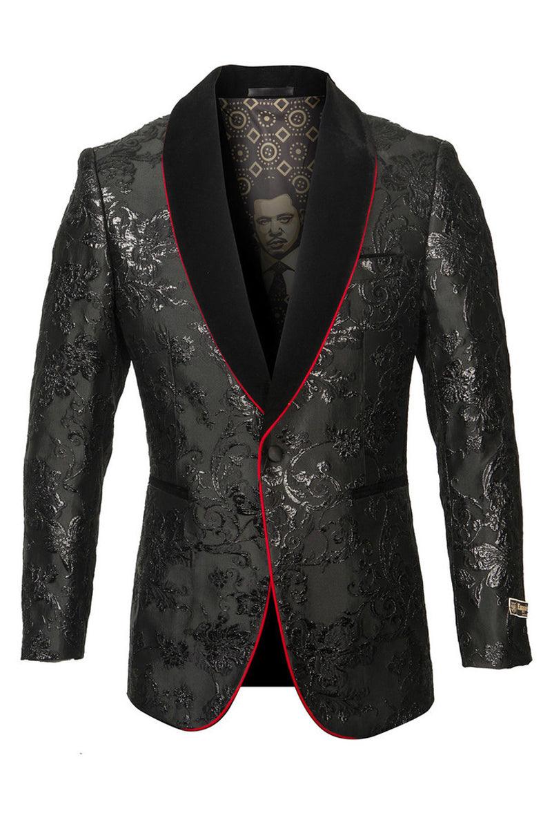 Express 

"Empire Express: Men's Black & Red Velvet Paisley Shawl Lapel Tuxedo Jacket" - Elegant Mensattire