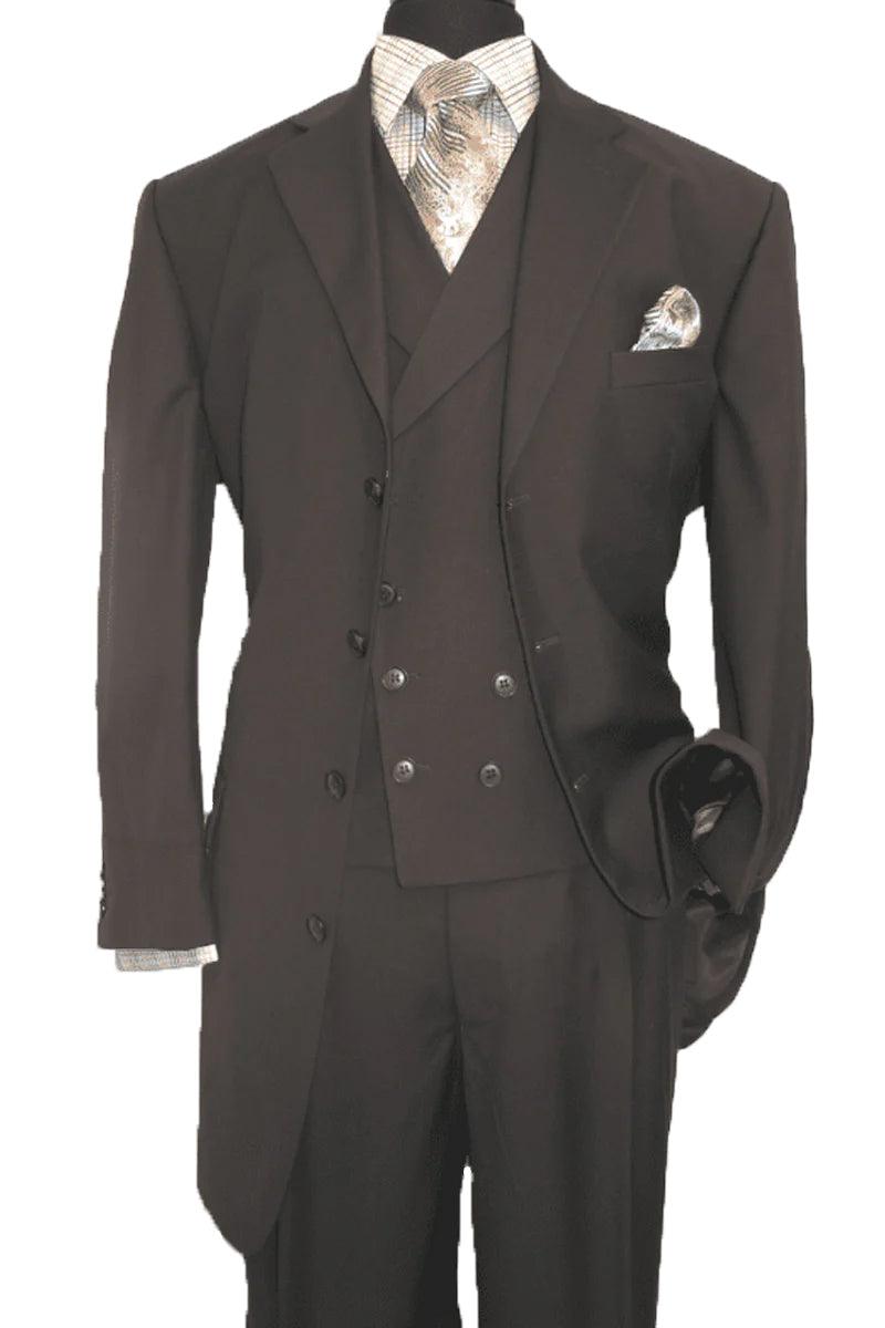 Fashionable Brown 4-Button Suit w. Double-Breasted Vest by Fortino Landi - Elegant Mensattire