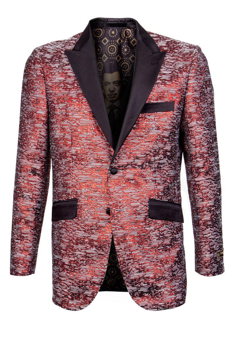 "Fine Red & Black Satin Texured Tuxedo Jacket by Empire" - Elegant Mensattire