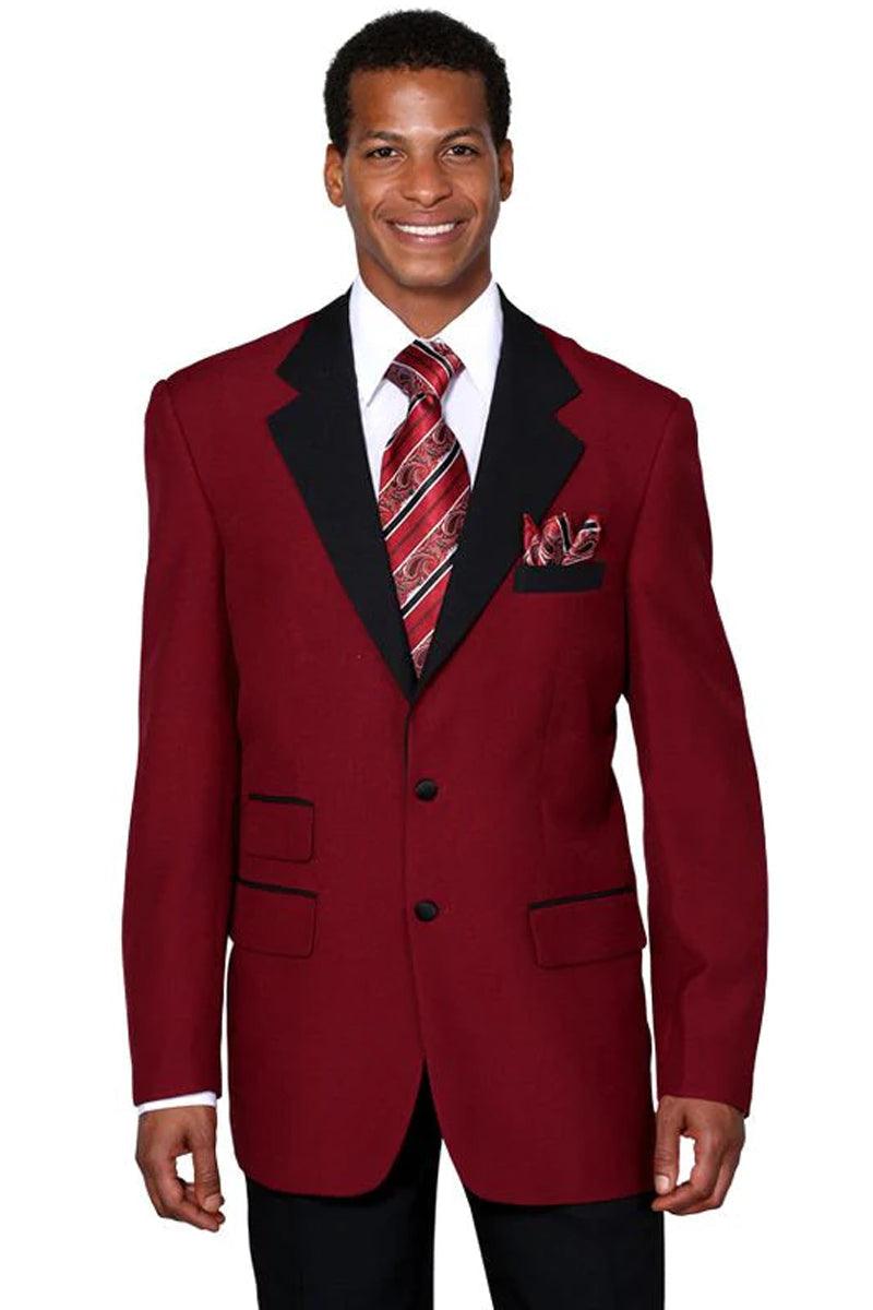 Fortino Landi 2-Btn Burgundy Tuxedo: Classic Fit Contrast Collar. - Elegant Mensattire