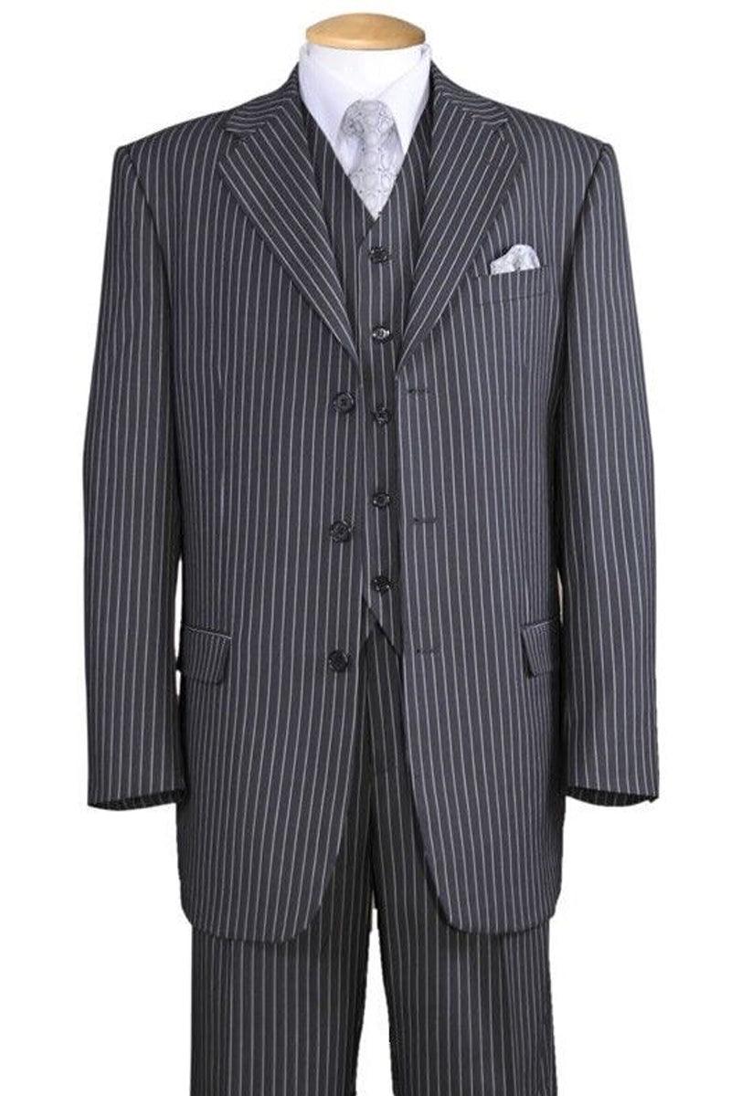 Fortino Landi 3-Button Gangster Pinstripe Vested Gray Suit 1920s Style ...