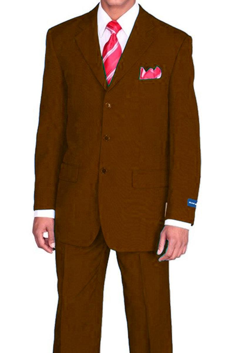 Fortino Landi 3-Button Poplin Suit - Classic Fit Brown - Elegant Mensattire