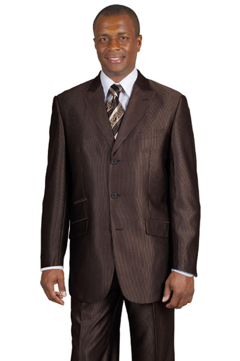 "Fortino Landi 3-Button Sharkskin Pinstripe Suit - Brown Sheen" - Elegant Mensattire