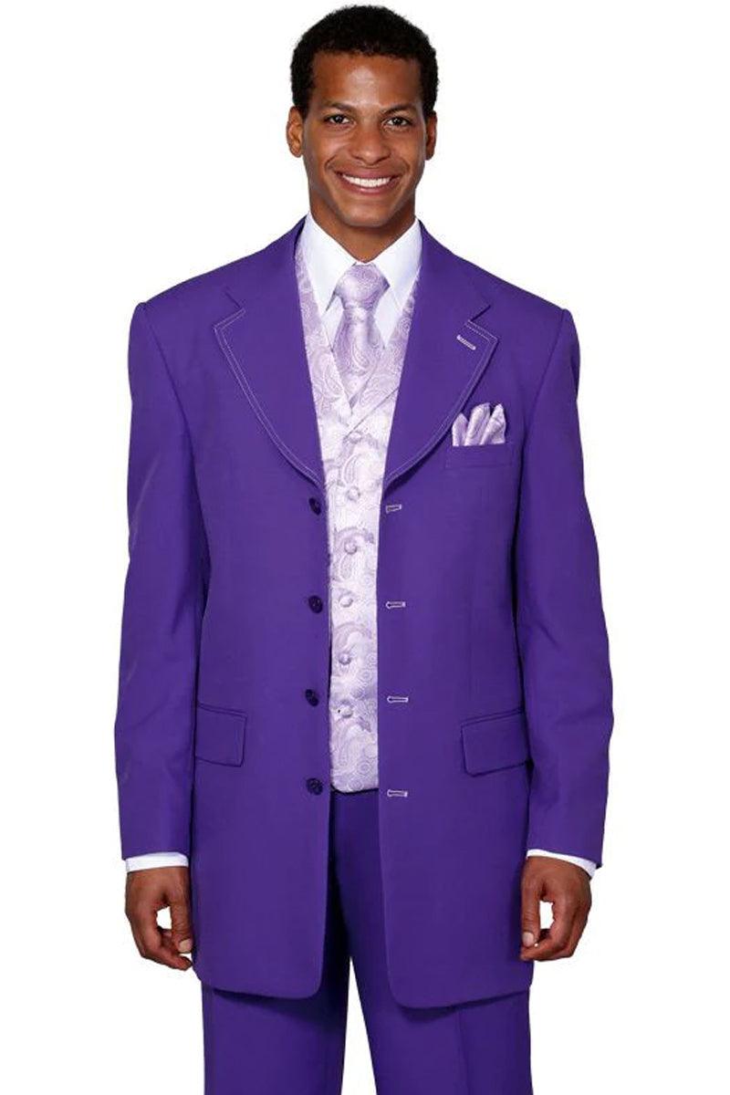 "Fortino Landi 4-Btn Long Vested Suiting - Luxury in Purple Paisley" - Elegant Mensattire