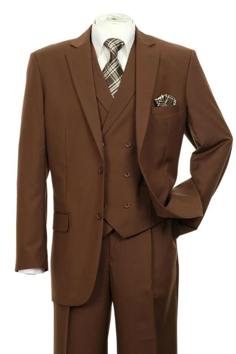 "Fortino Landi Brown Double-Breasted Pant Suit: 2-Button Pleats for Stylish Men" - Elegant Mensattire