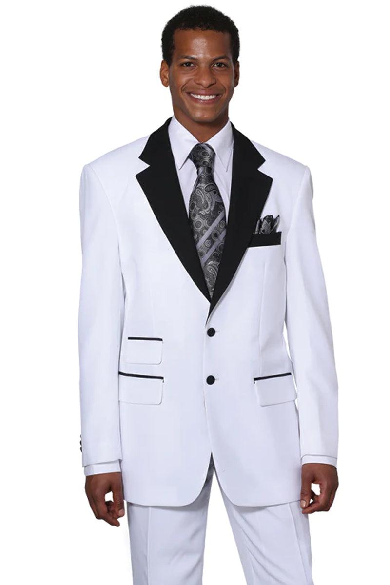 Fortino Landi Classic Fit 2-Btn White Tux w/Contrast Collar - Elegant Mensattire