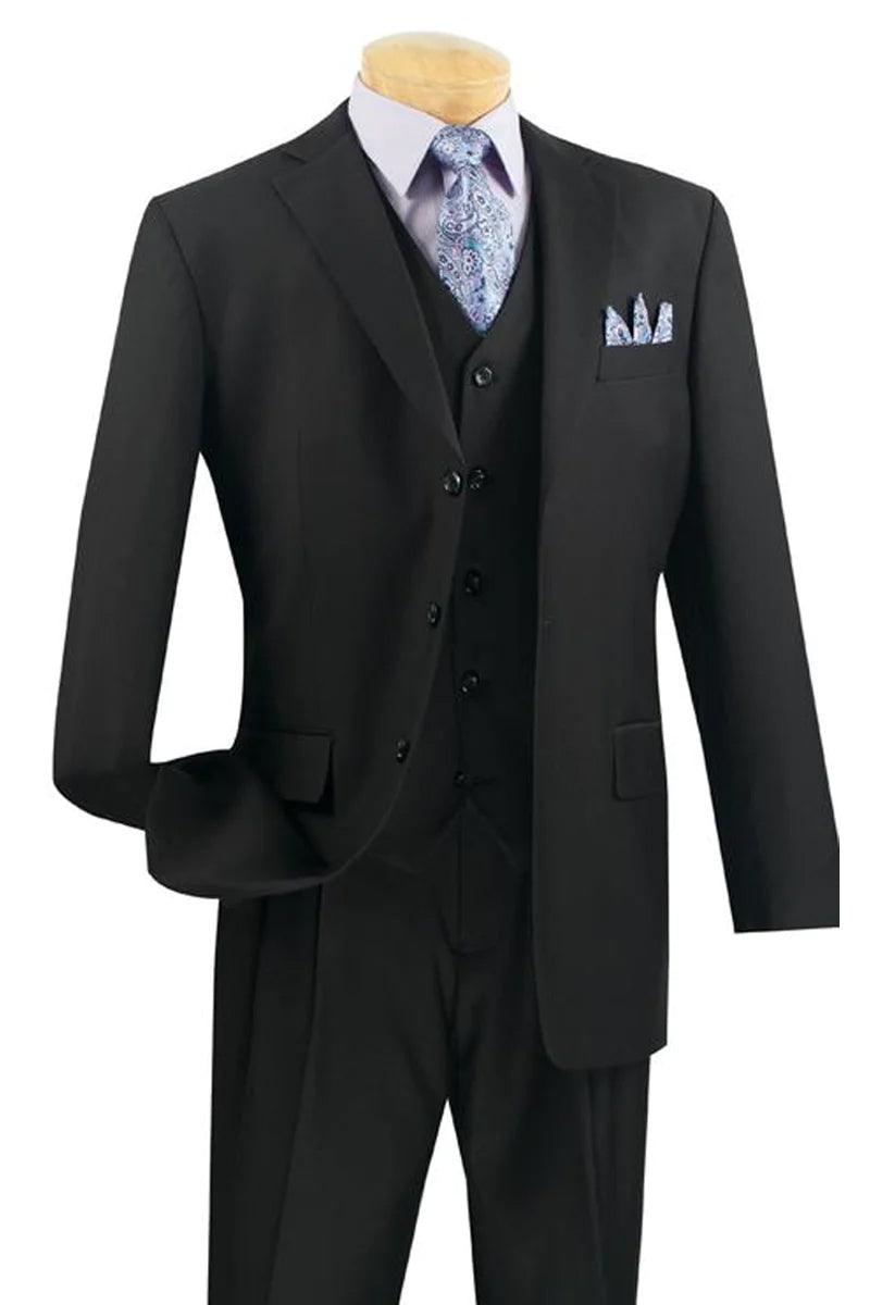 Fortino Landi Classic Fit 3 Btn Black Vested Suit - Elegant Mensattire