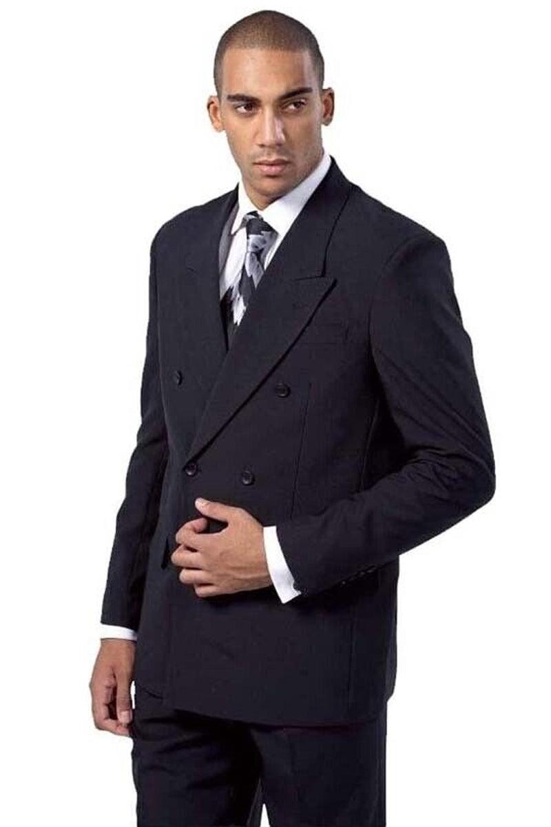 Fortino Landi Classic Fit Double Breasted Charcoal Grey Poplin Suit - Elegant Mensattire