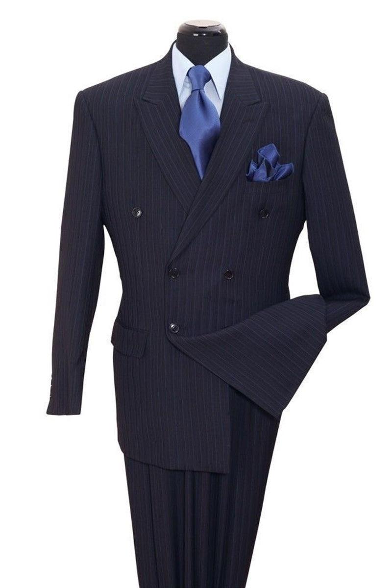 Fortino Landi Classic Pinstripe Navy Suit: Double-breasted Smooth Menswear - Elegant Mensattire