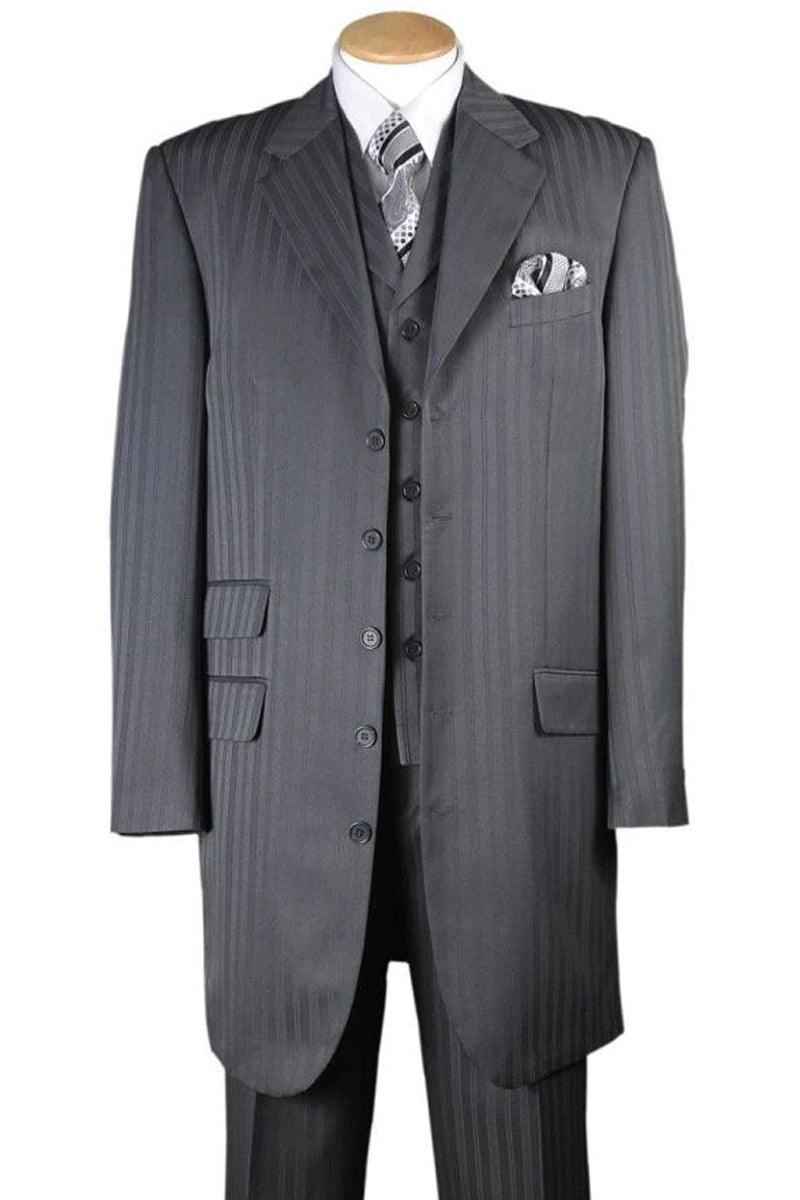 Fortino Landi Gray Tonal Pinstripe Zoot Suit: Men's Stylish Long Vested Look - Elegant Mensattire