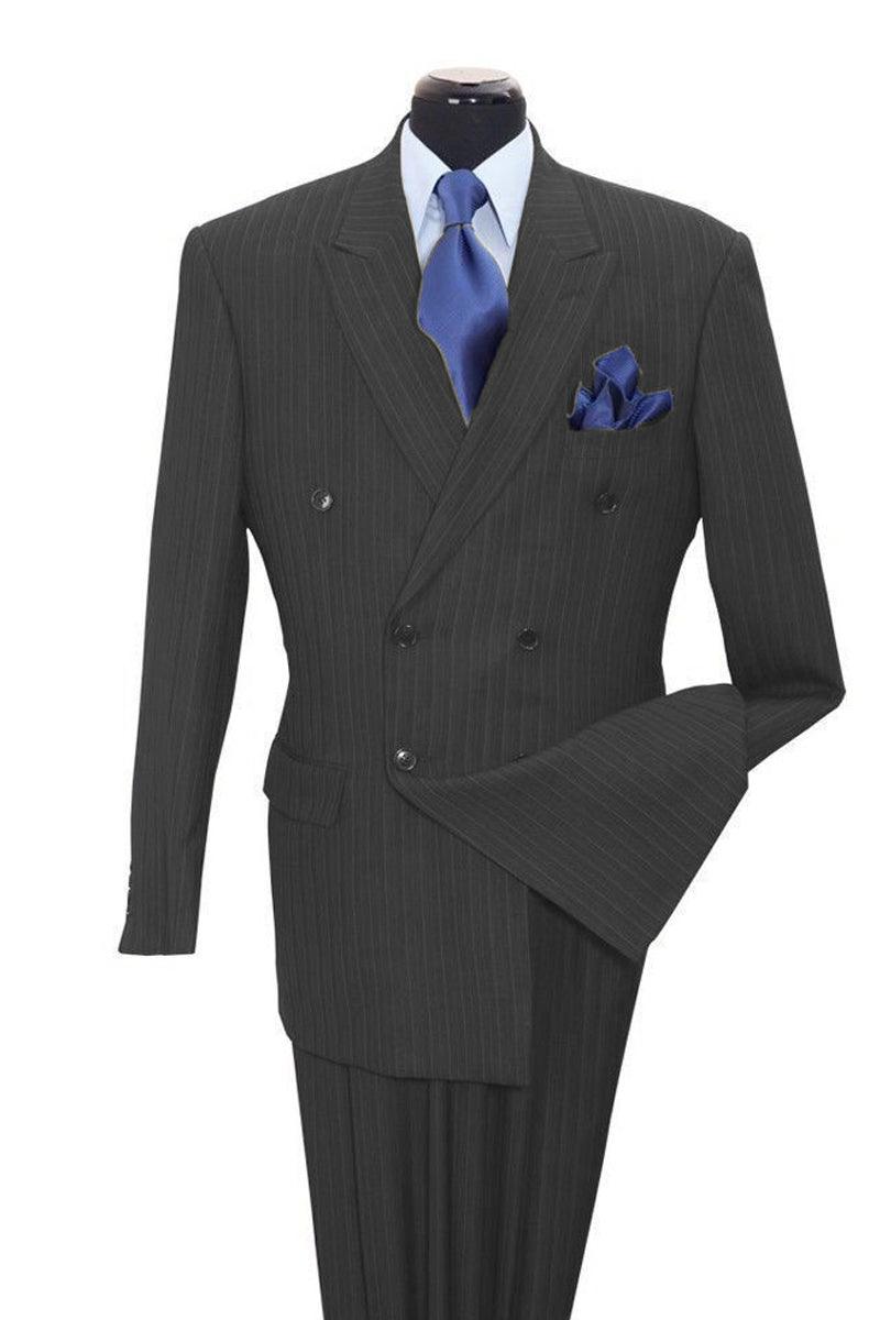 "Fortino Landi Grey Classic Double-Breasted Pinstripe Suit" - Elegant Mensattire