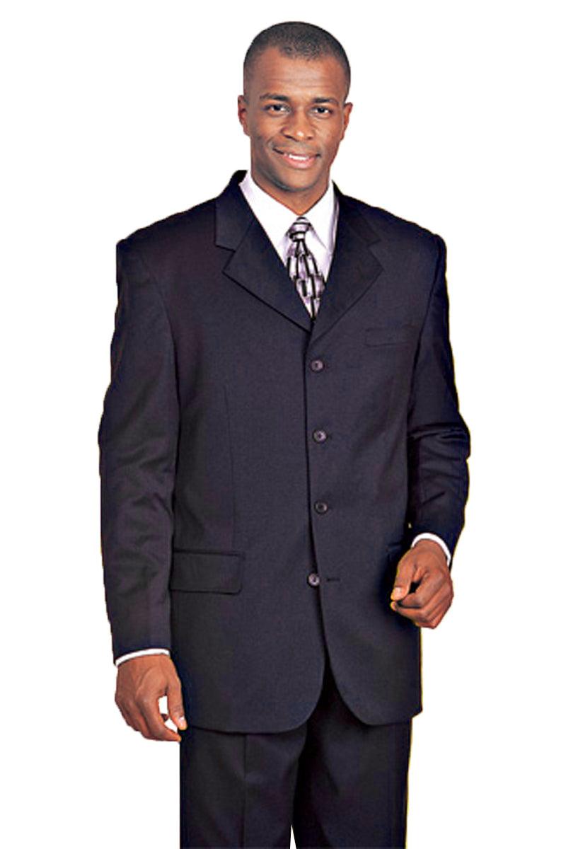 "Fortino Landi Men's 100% Wool 4-Button Dress Suit - Navy" - Elegant Mensattire