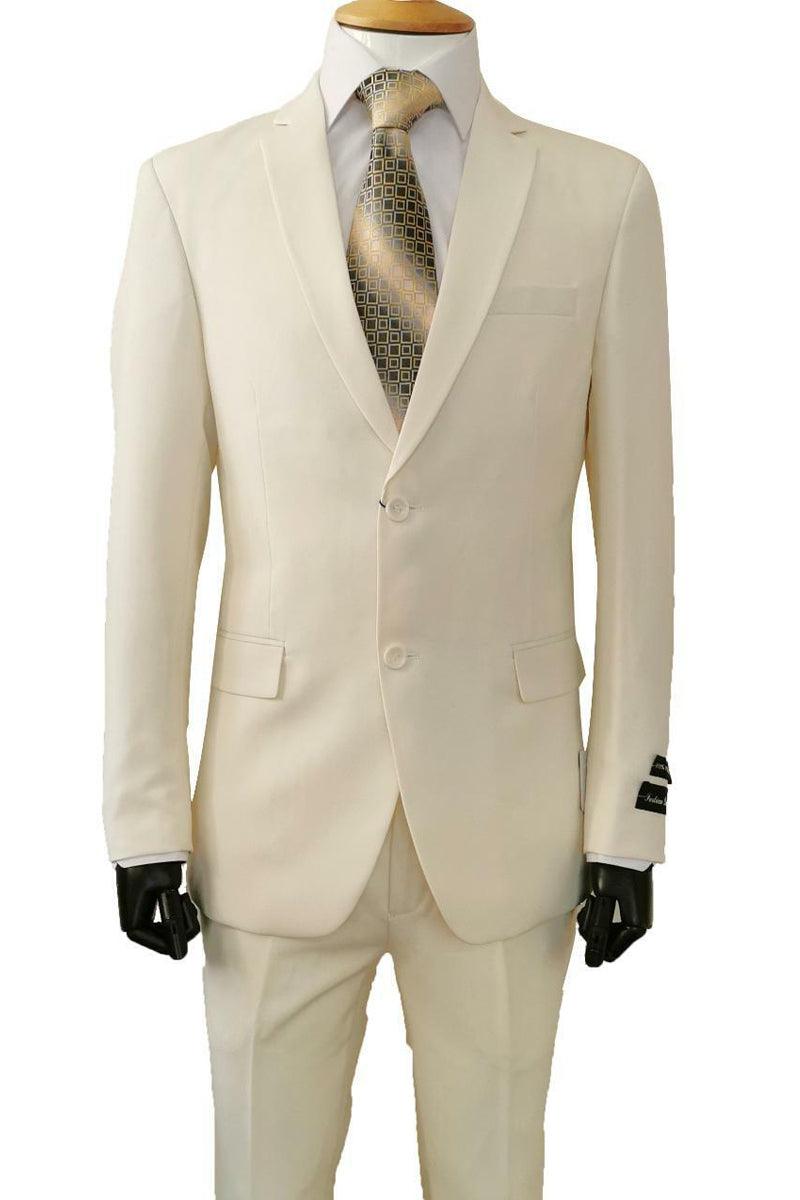 Fortino Landi Men's 2-Btn Ivory Poplin Classic Fit Suit - Elegant Mensattire