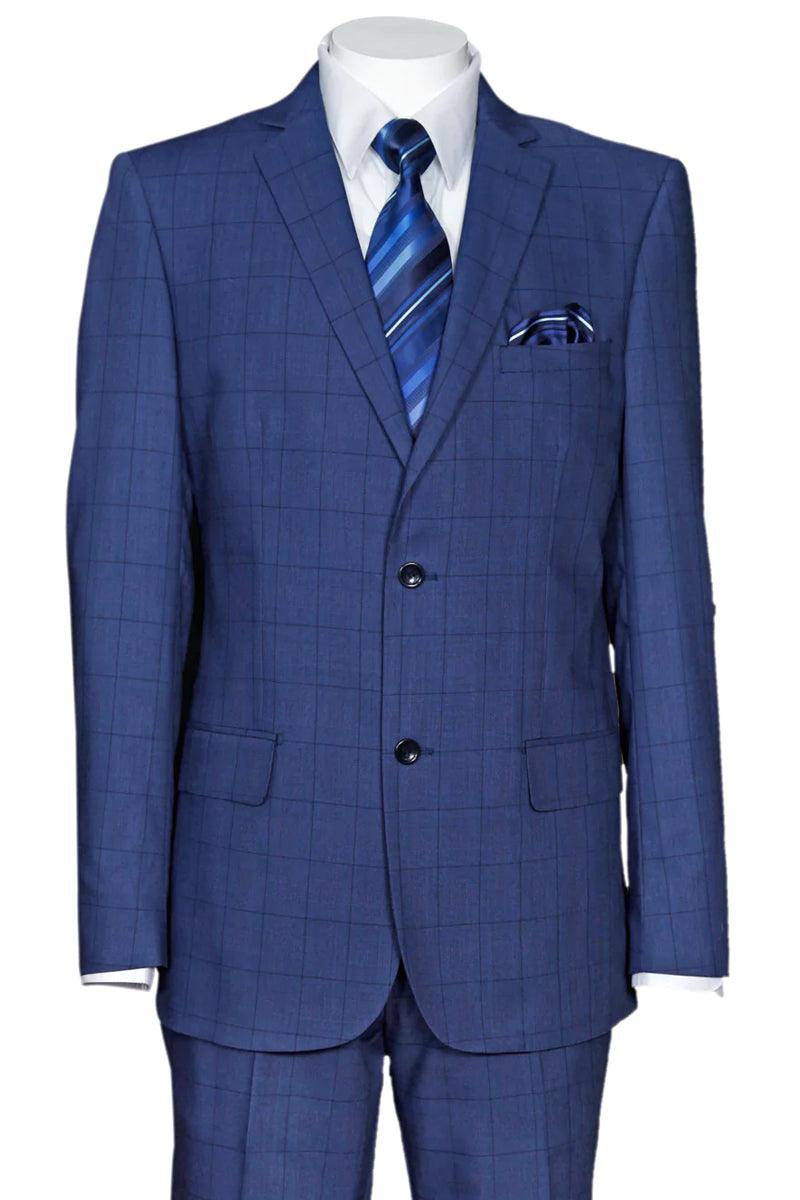 Fortino Landi Men's 2-Btn Plaid Suit in Navy: Modern Fit Sophistication - Elegant Mensattire