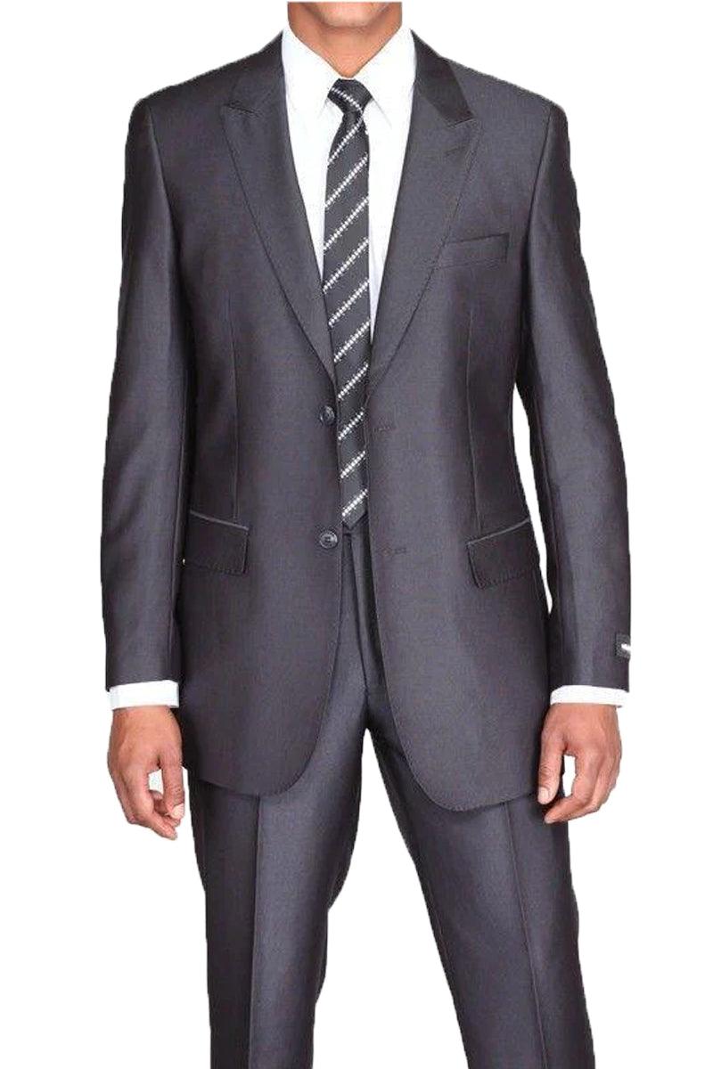 "Fortino Landi Men's 2-Button Slim-Fit Sharkskin Suit, Peak Lapel, Black" - Elegant Mensattire