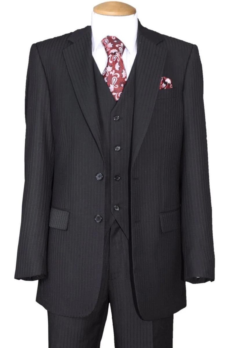 Fortino Landi Men's 2-Button Wool Pinstripe Suit in Black - Elegant Mensattire