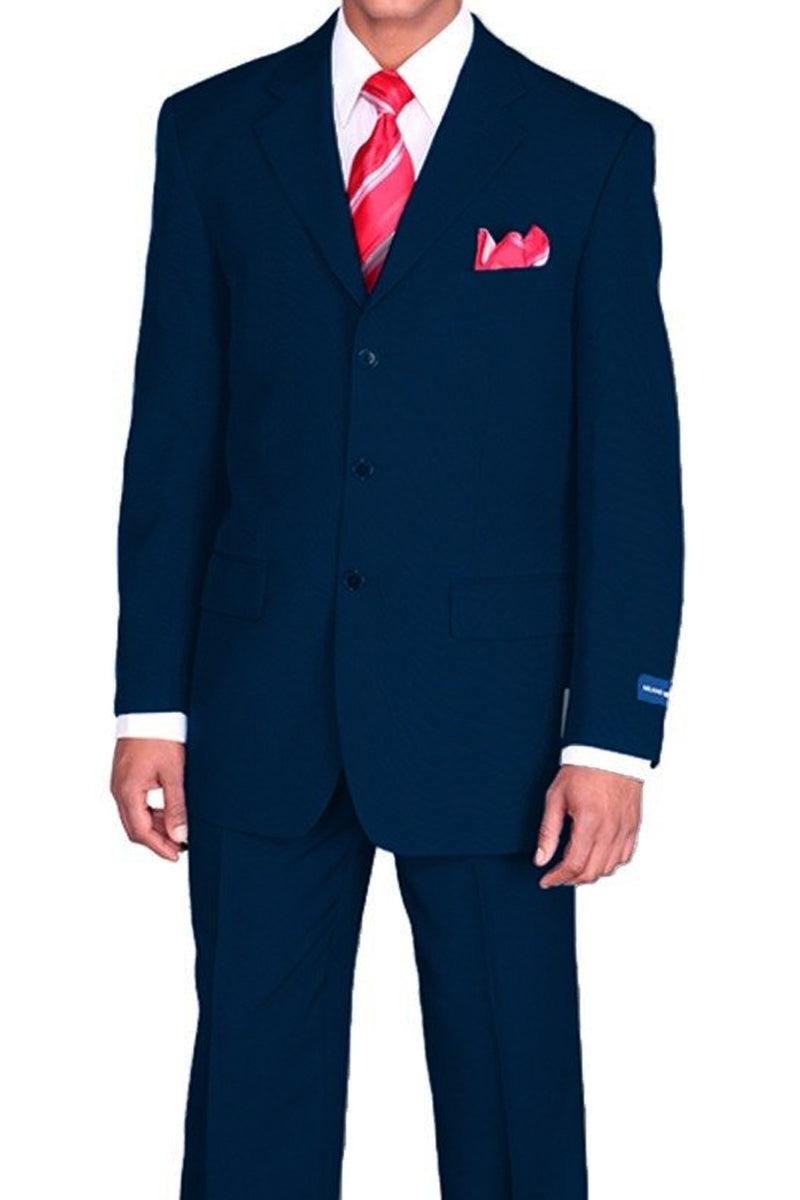 Fortino Landi Men's 3-Btn Classic-Fit Navy Poplin Suit - Elegant Mensattire