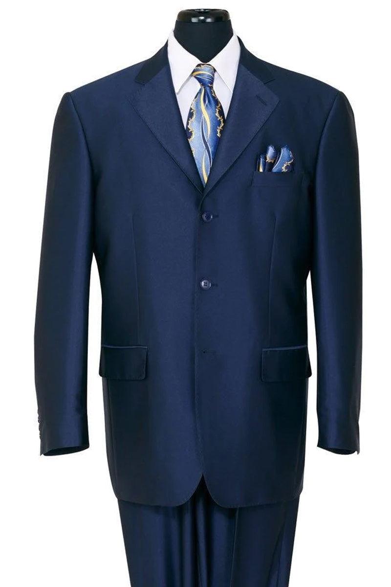 "Fortino Landi Men's 3 Button Navy Sharkskin Suit, Classic Fit" - Elegant Mensattire