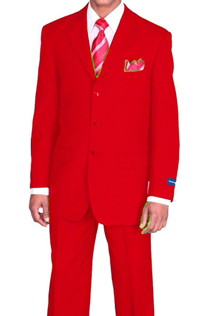 Fortino Landi Men's 3-Button Poplin Classic Fit Suit - Red - Elegant Mensattire