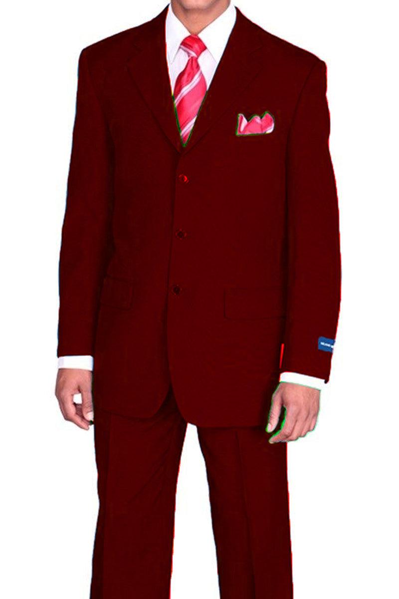 Fortino Landi Men's 3-Button Poplin Suit, Classic Fit, Burgundy - Elegant Mensattire