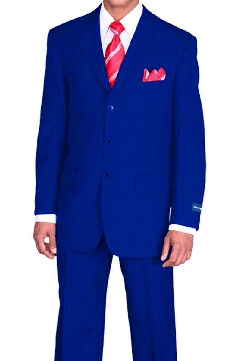 Fortino Landi Men's 3-Button Poplin Suit: Classic Fit, Royal Blue - Elegant Mensattire