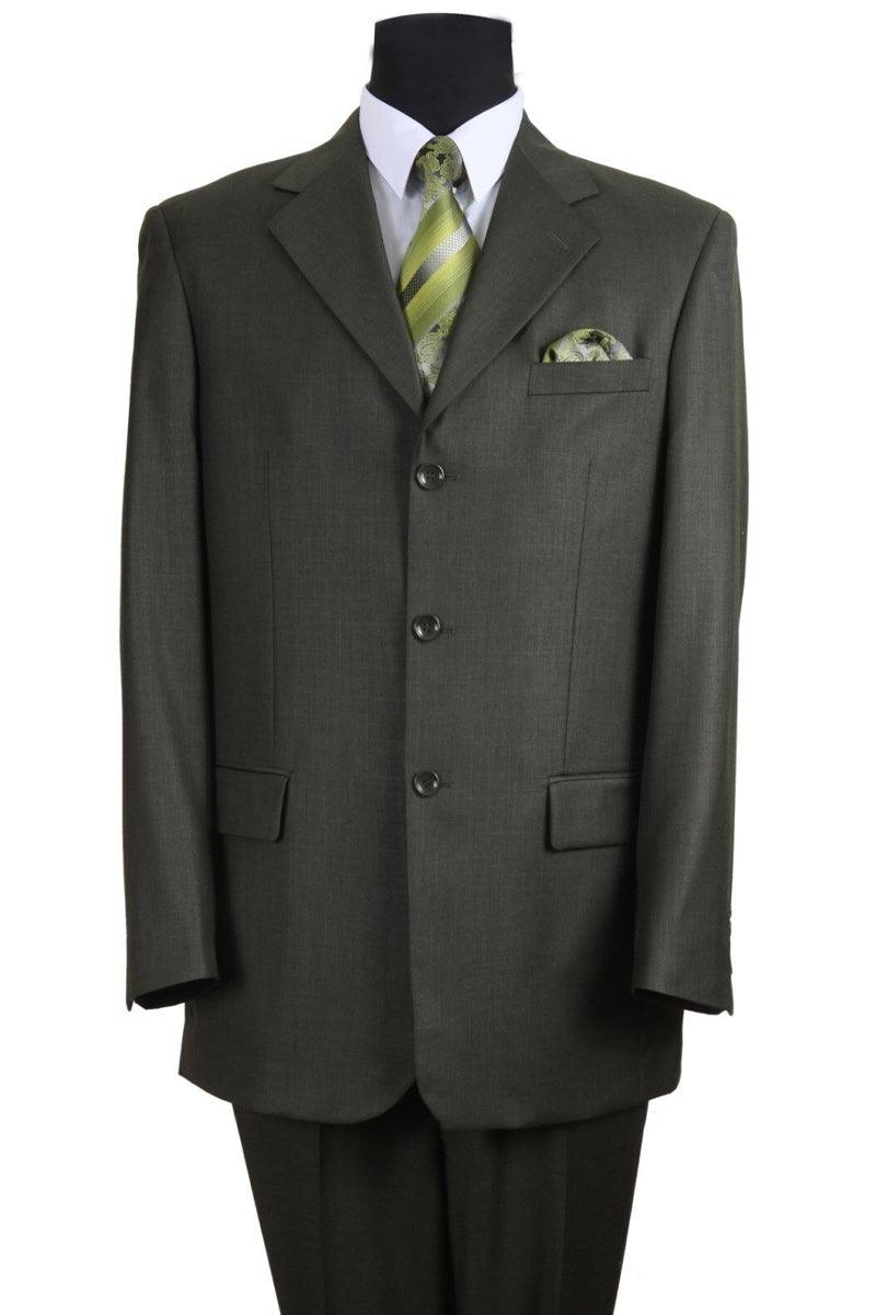 Fortino Landi Men's 3-Button Texured Classic Fit Olive Pleated Pant Suit - Elegant Mensattire