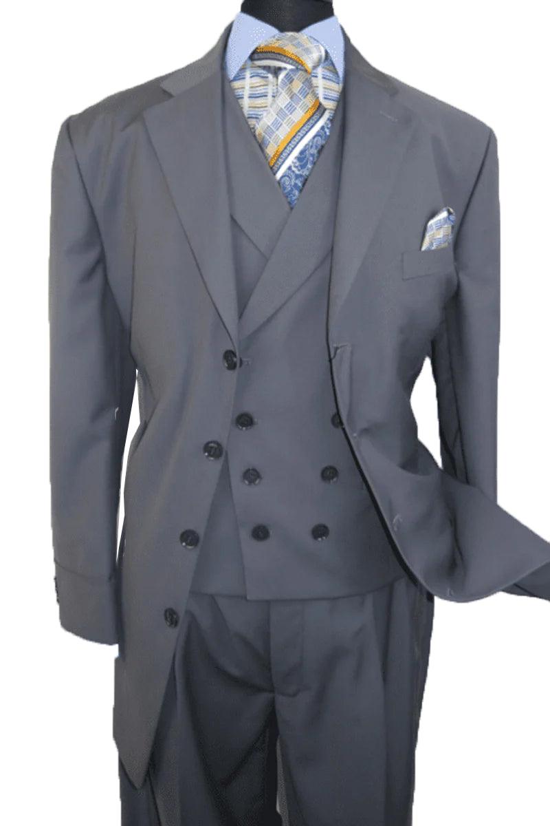 Fortino Landi Men's 4-Button Grey Double-Breasted Fashion Suit - Elegant Mensattire