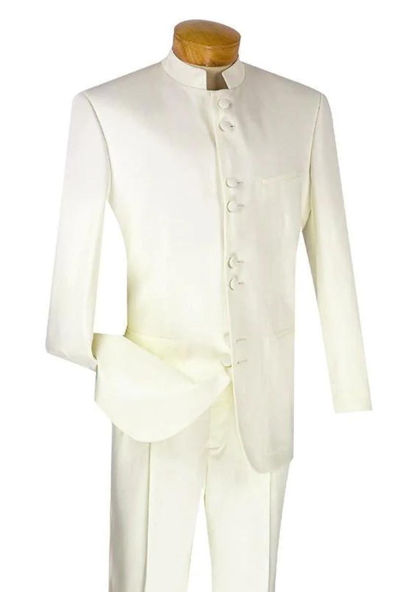 Fortino Landi Men's 8-Button Ivory Mandarin Suit: Timeless Classic Style - Elegant Mensattire