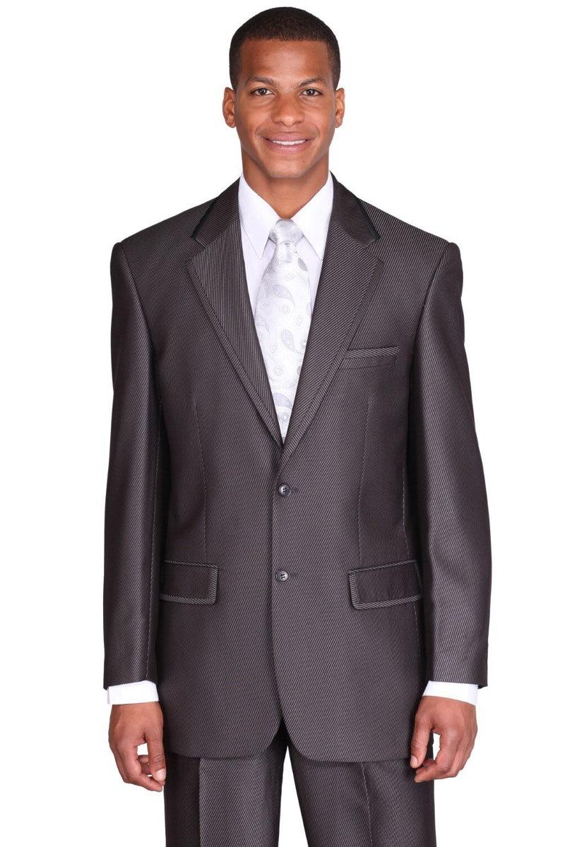 Fortino Landi Men's Black Sharkskin 2-Button Suit - Elegant Mensattire