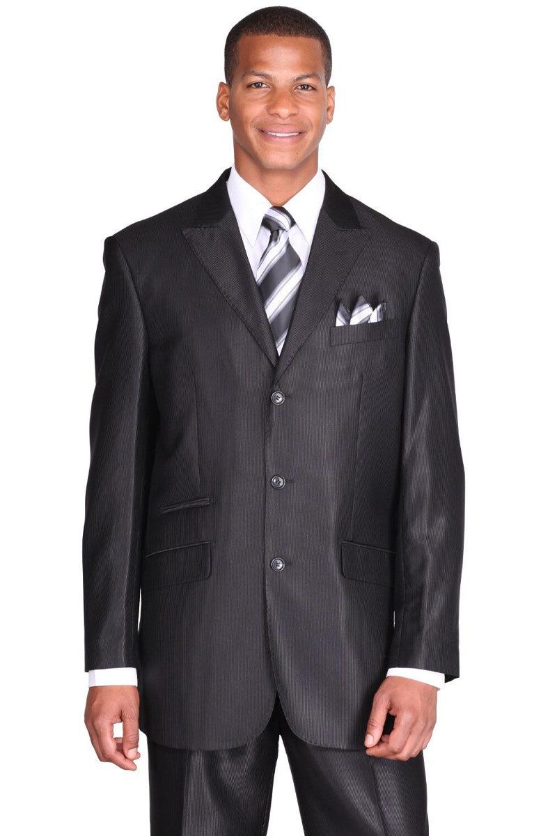 "Fortino Landi Men's Black Sharkskin Micro Pinstripe Peak Lapel Suit" - Elegant Mensattire