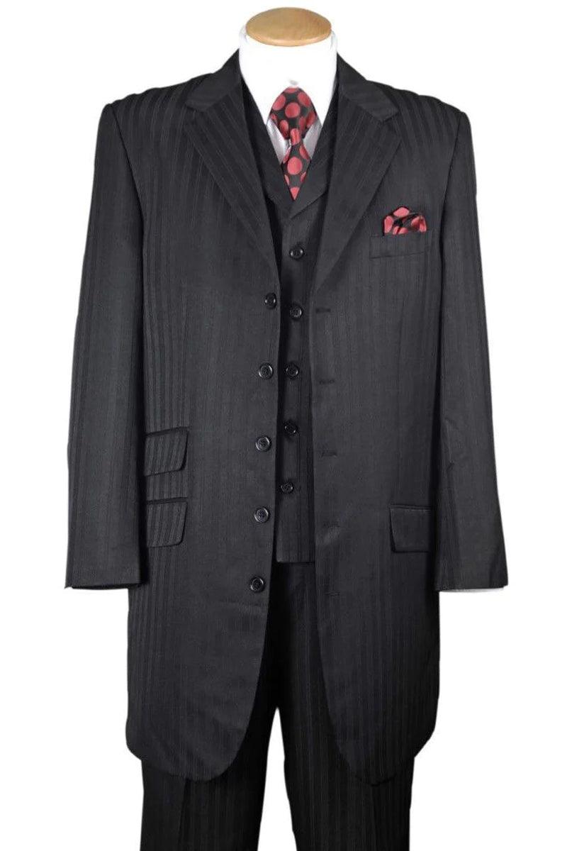 "Fortino Landi Men's Black Tonal Pinstripe Vested Zoot Suit - Sophisticated Style" - Elegant Mensattire