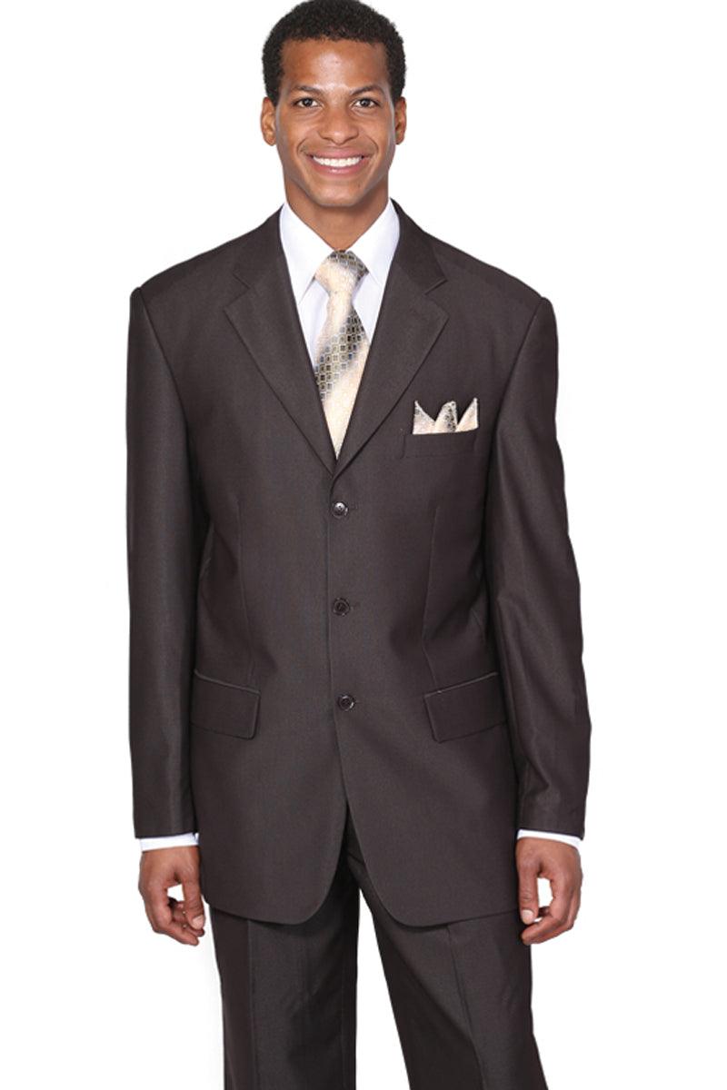 Fortino Landi Men's Brown Classic 3-Button Wool-Look Suit - Elegant Mensattire