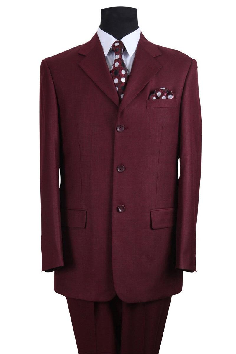 Fortino Landi Men's Burgundy 3-Button Texture Pleated Classic Fit Pant Suit - Elegant Mensattire