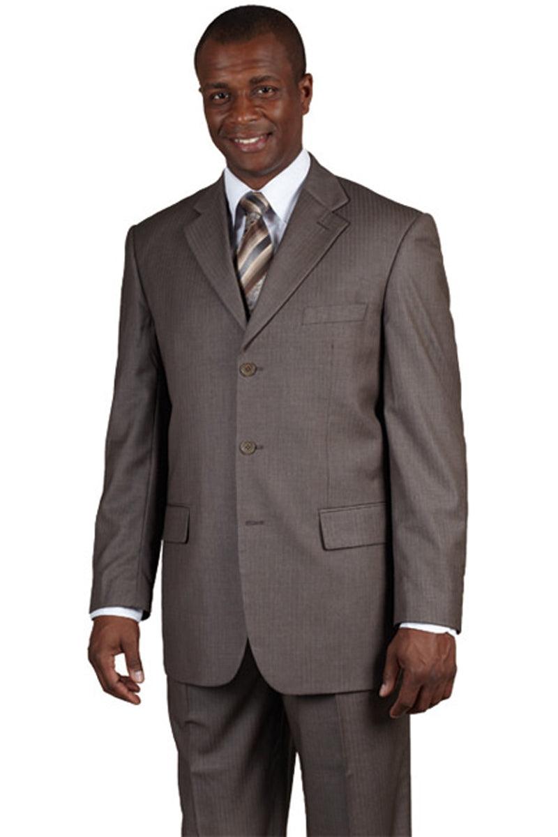 Fortino Landi Men's Classic 3-Btn Wool-Style Tonal Pinstripe Suit, Brown - Elegant Mensattire