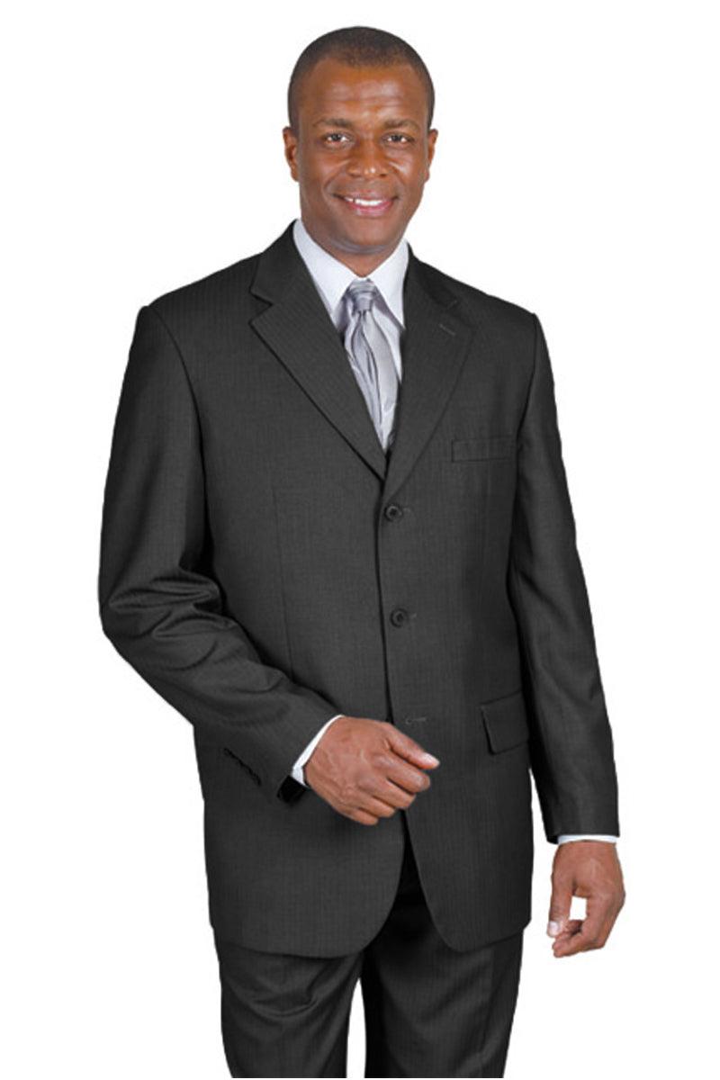 "Fortino Landi: Men's Classic Black Wool-Feel Pinstripe Suit" - Elegant Mensattire