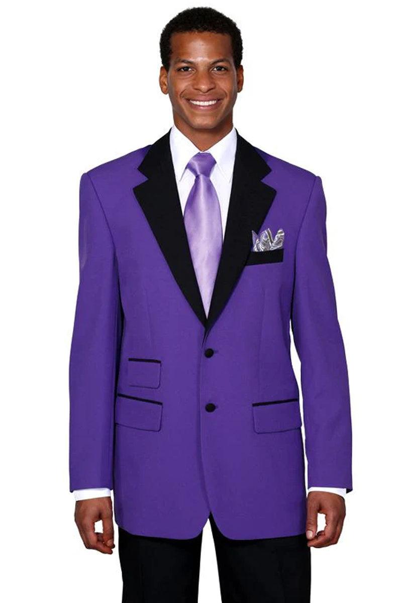 Fortino Landi Men's Classic Fit 2-Button Tuxedo w/ Purple Contrast Collar - Elegant Mensattire