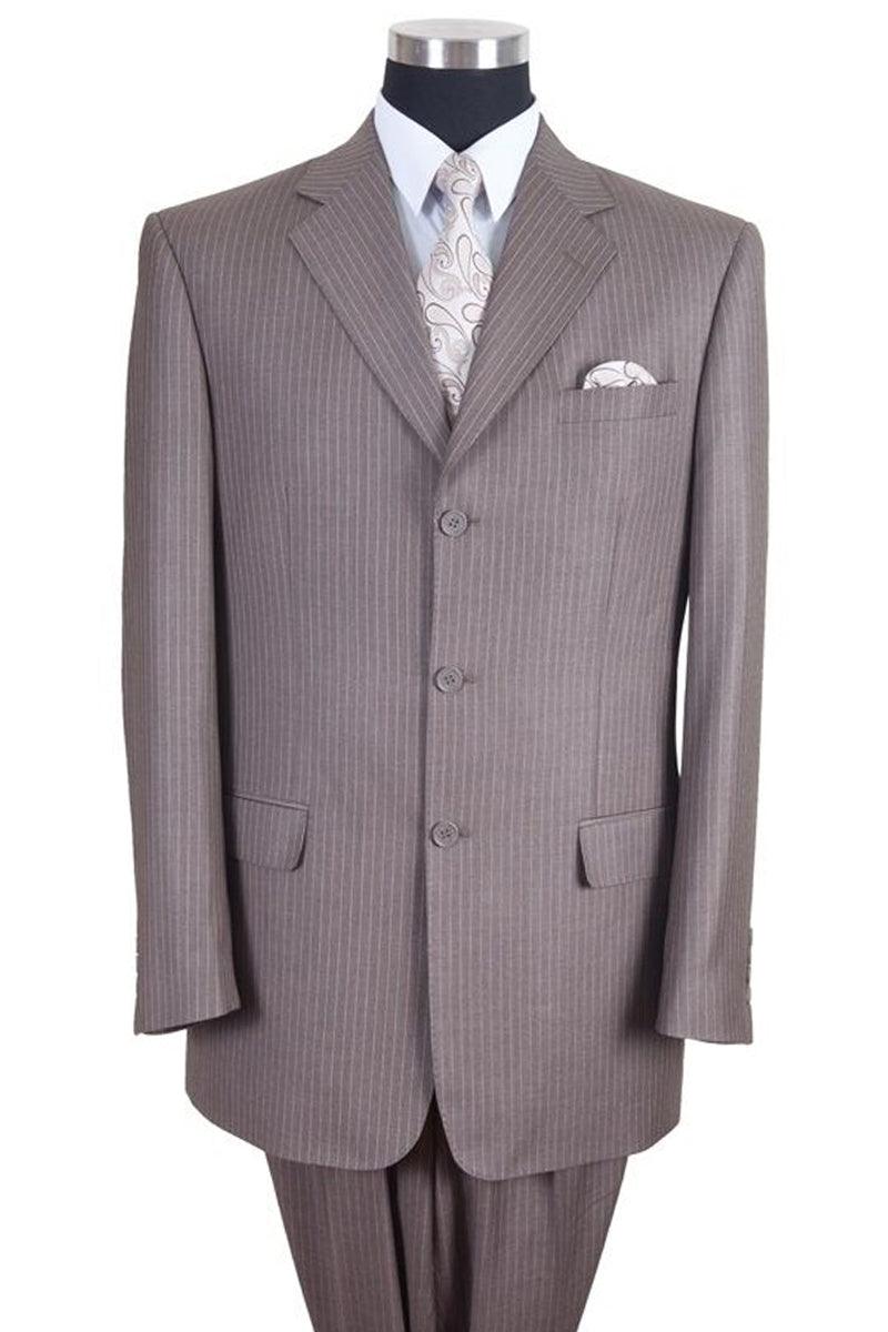 Fortino Landi Men's Classic-Fit 3-Button Pinstripe Suit in Tan - Elegant Mensattire