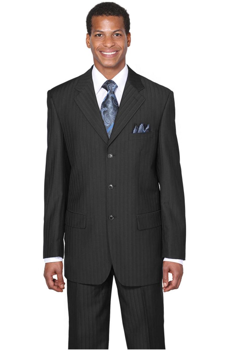 Fortino Landi Men's Classic-Fit 3-Button Tonal Pinstripe Suit - Black - Elegant Mensattire