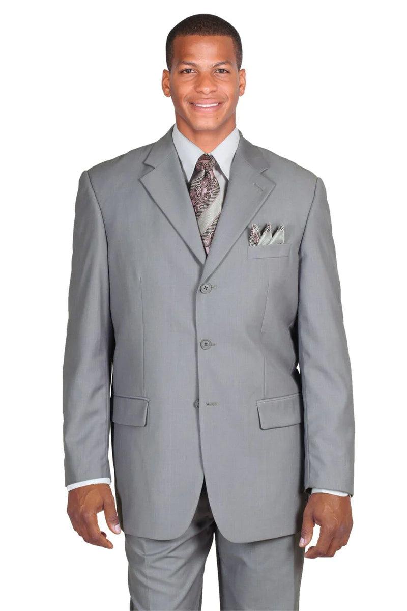 Fortino Landi Men's Classic Grey 3-Button Regular Fit Suit - Elegant Mensattire