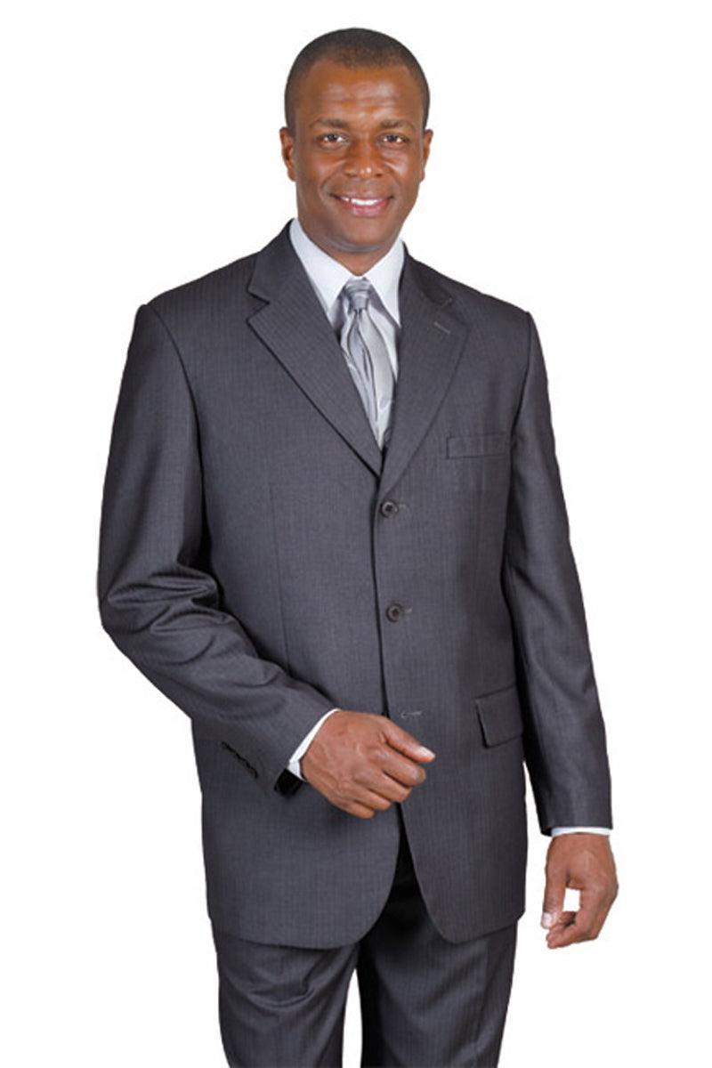 Fortino Landi Men's Classic Grey Pinstripe Wool-Feel 3-Button Suit - Elegant Mensattire