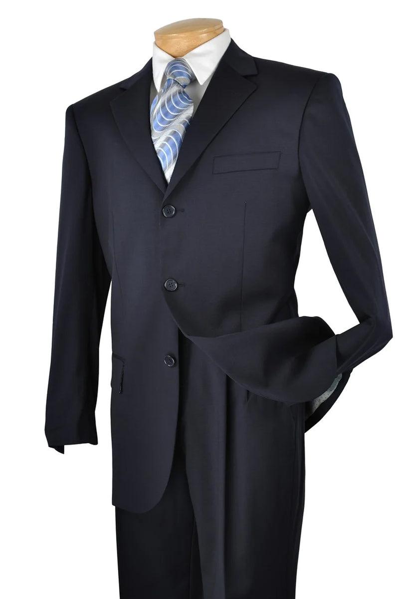 "Fortino Landi Men's Classic Navy Blue Suit: 3-Button Regular Fit" - Elegant Mensattire