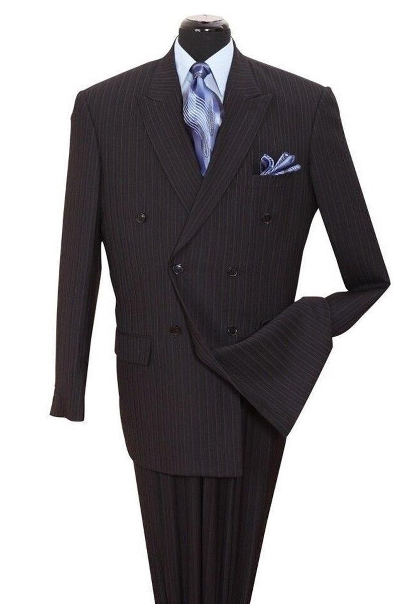 Fortino Landi Men's Classic Pinstripe Double-Breasted Black Suit - Elegant Mensattire