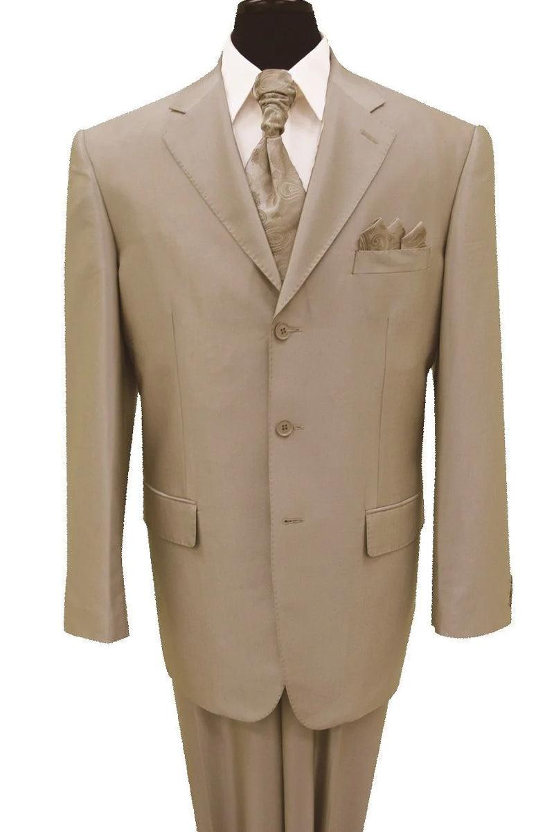 Fortino Landi Men's Classic Tan Sharkskin 3-Button Suit - Elegant Mensattire