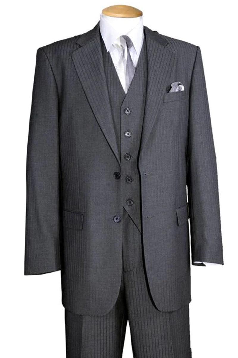 Fortino Landi Men's Gray 2-Button Wool-Look Tonal Pinstripe Vested Suit - Elegant Mensattire