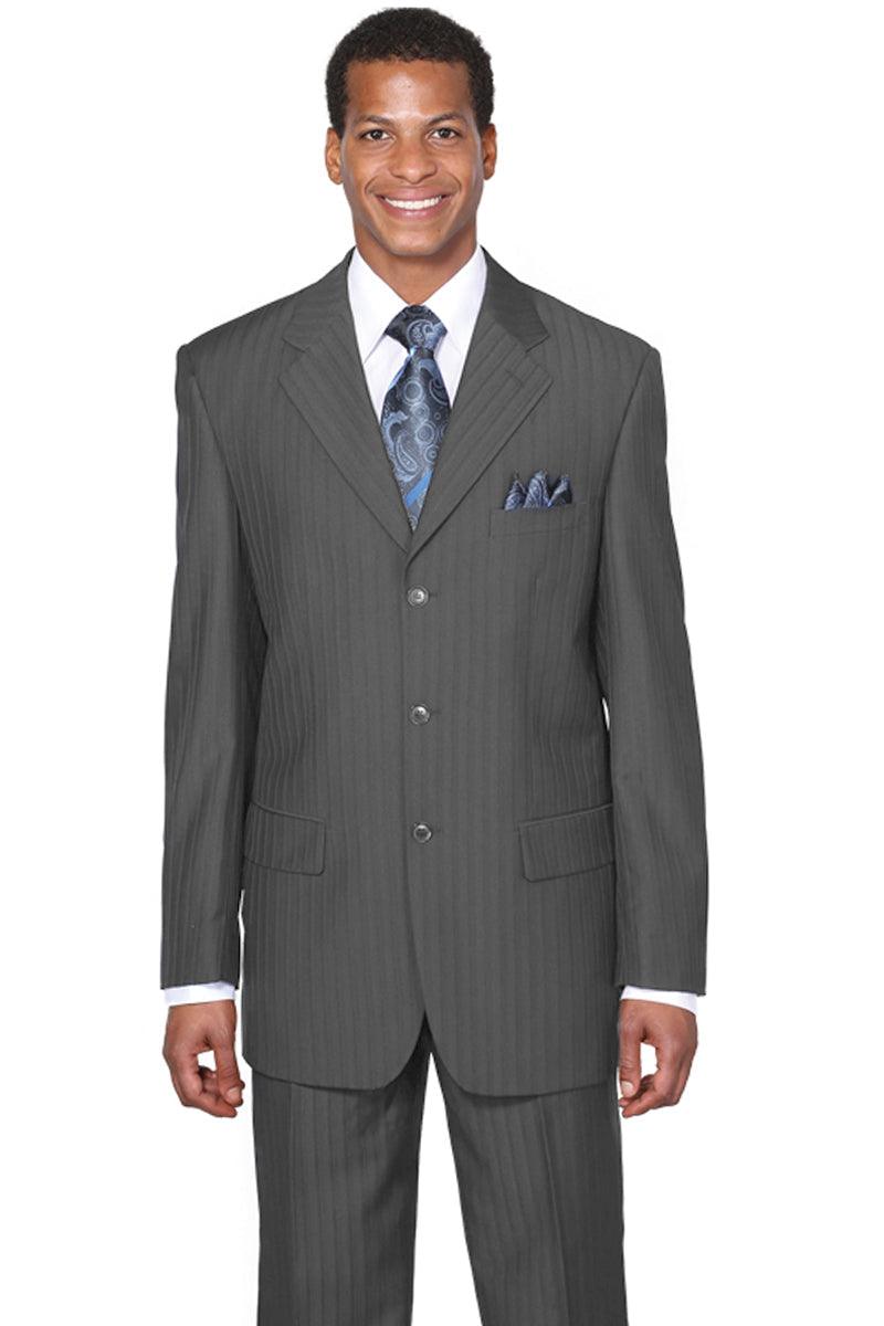 "Fortino Landi Men's Grey Classic Fit Pinstripe Suit: Sophisticated 3-Button Style" - Elegant Mensattire