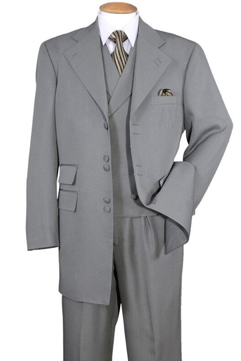 Fortino Landi Men's Grey Double-Button Vested Zoot Suit - Elegant Mensattire