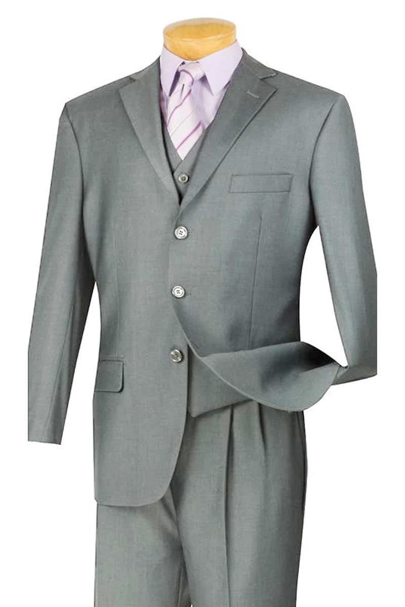 Fortino Landi Men's Grey V-Neck 3-Btn Classic Fit Suit - Elegant Mensattire