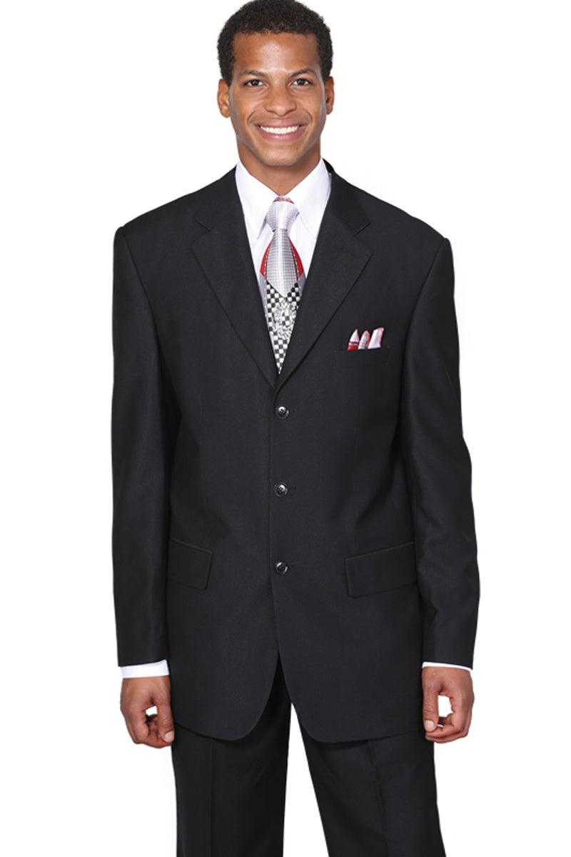 "Fortino Landi: Men's Luxe Wool-Feel 3-Button Classic Black Suit" - Elegant Mensattire