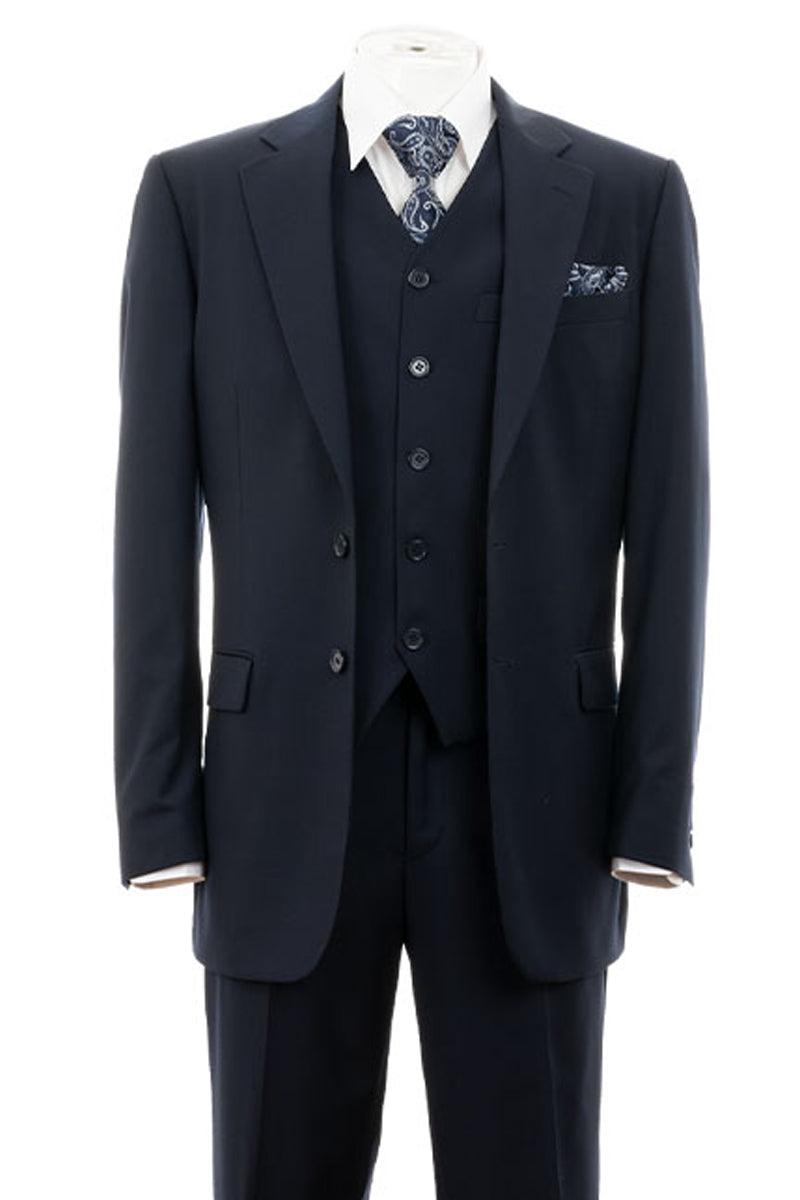 "Fortino Landi Men's Modern Navy Blue Vested 2-Button Suit" - Elegant Mensattire