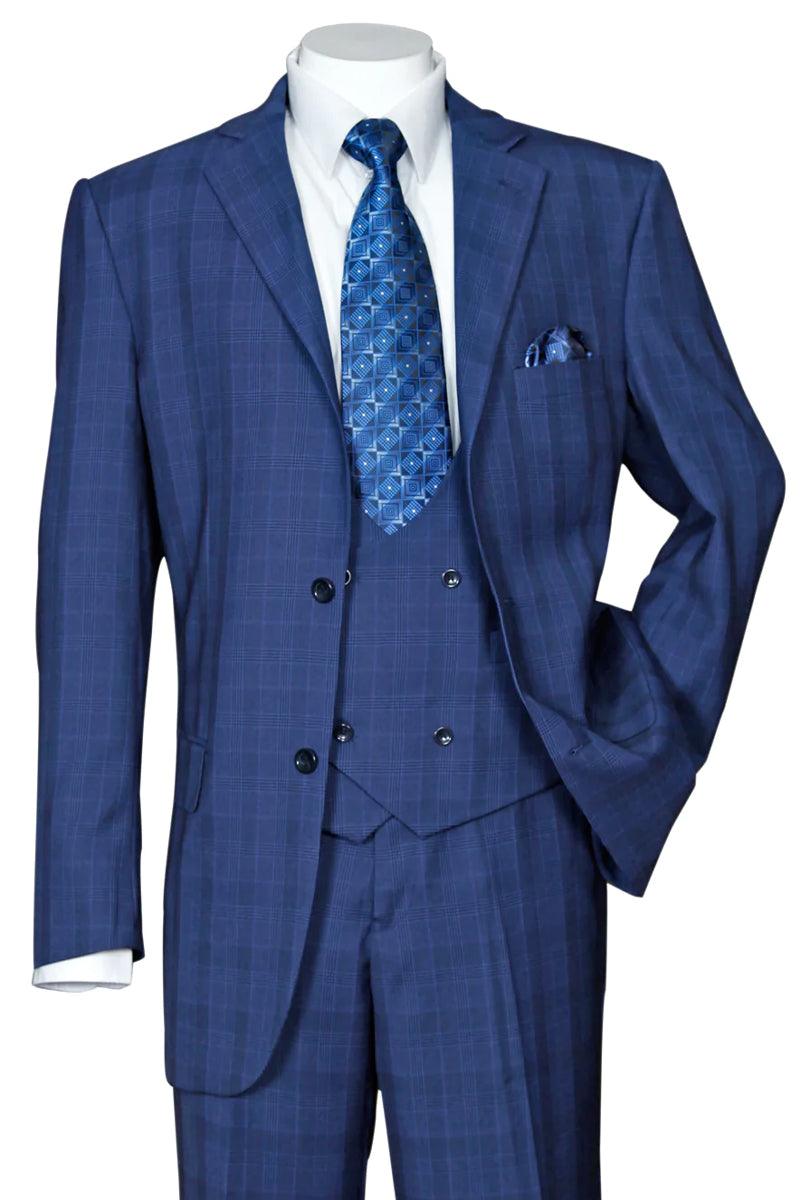 "Fortino Landi Men's Modern Plaid Windowpane Suit with Double Breasted Vest" - Elegant Mensattire